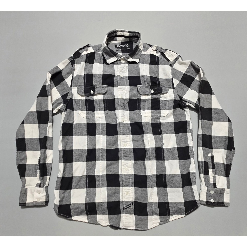 Ecko Unltd Y2K Buffalo Plaid Flannel Shirt Mens Large Plaid Shoulder Epaulettes